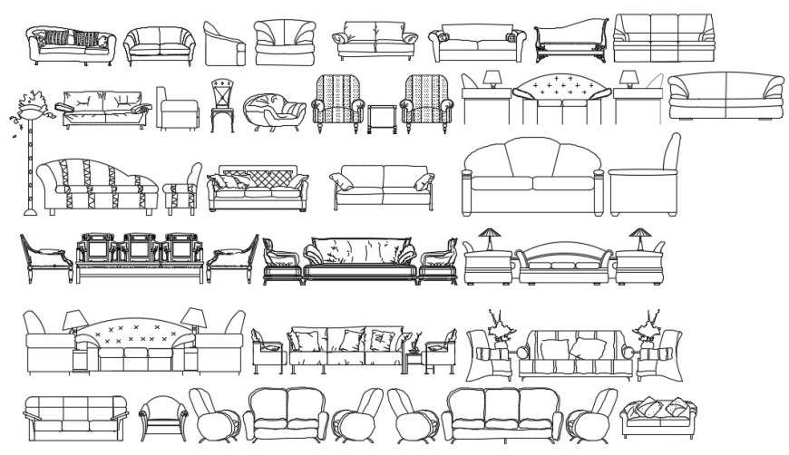 Cad Drawings Details Of Front Side Elevation Of Three Seater Sofa